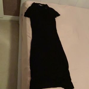 Black knit midi dress with jewel collar